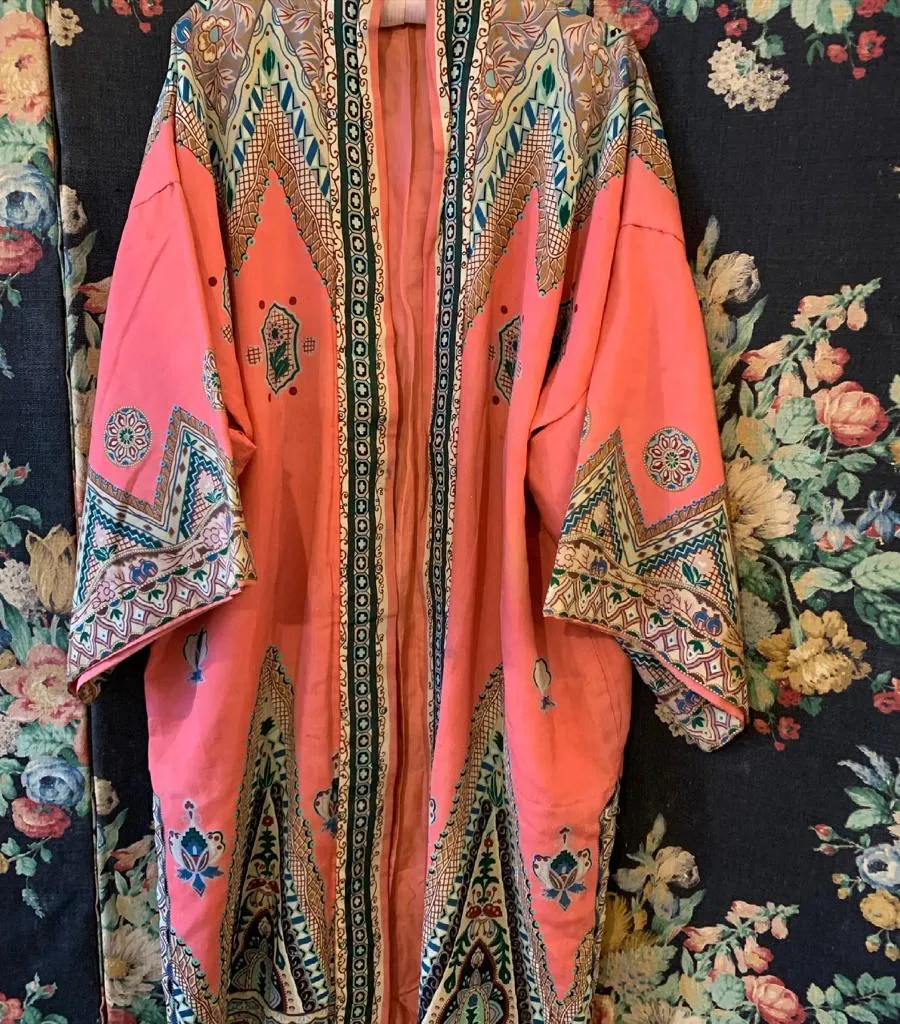 1920s Pink Silk Robe