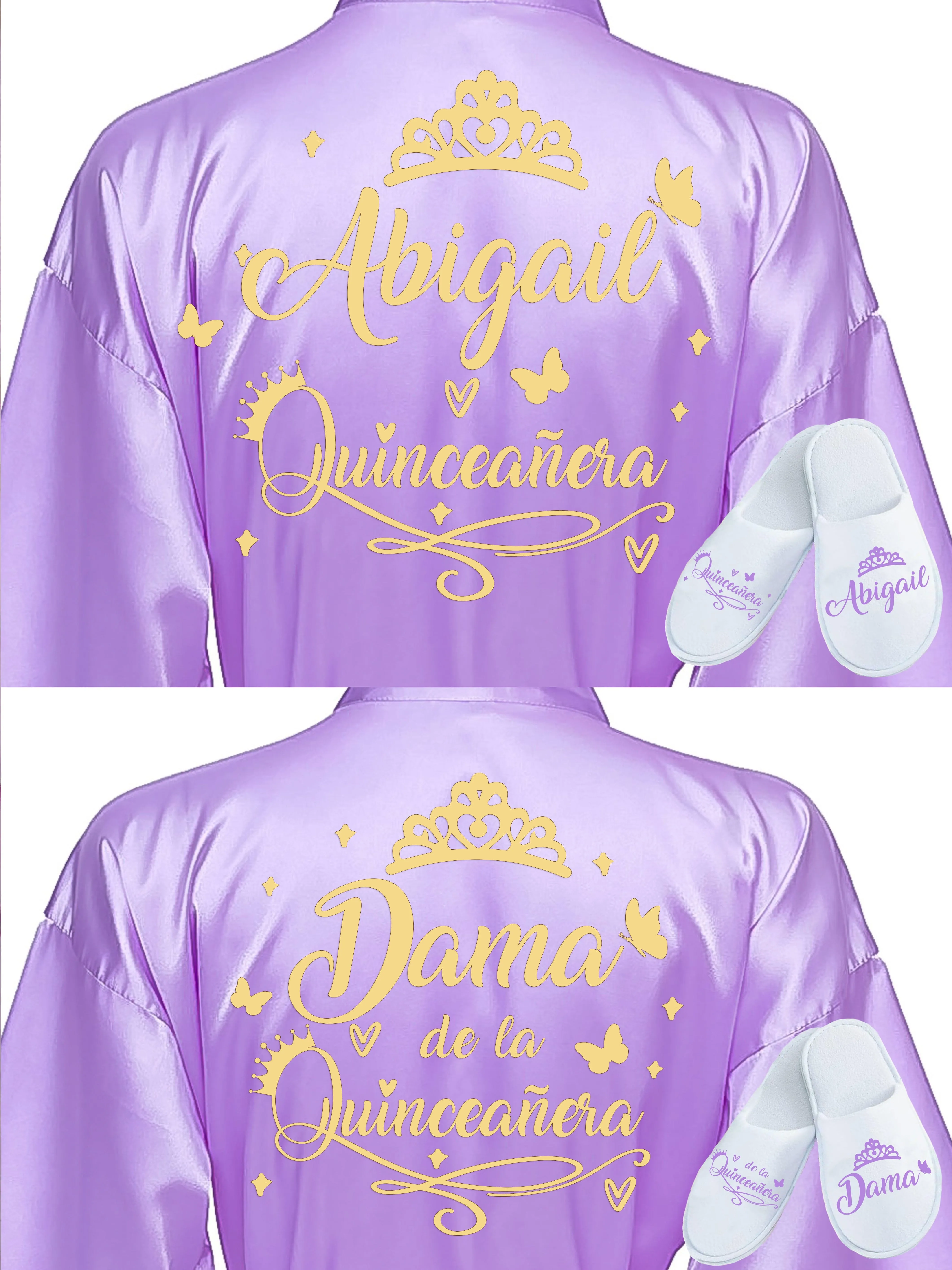 2 Batas y zapatillas Quinceanera Lavender with Gold