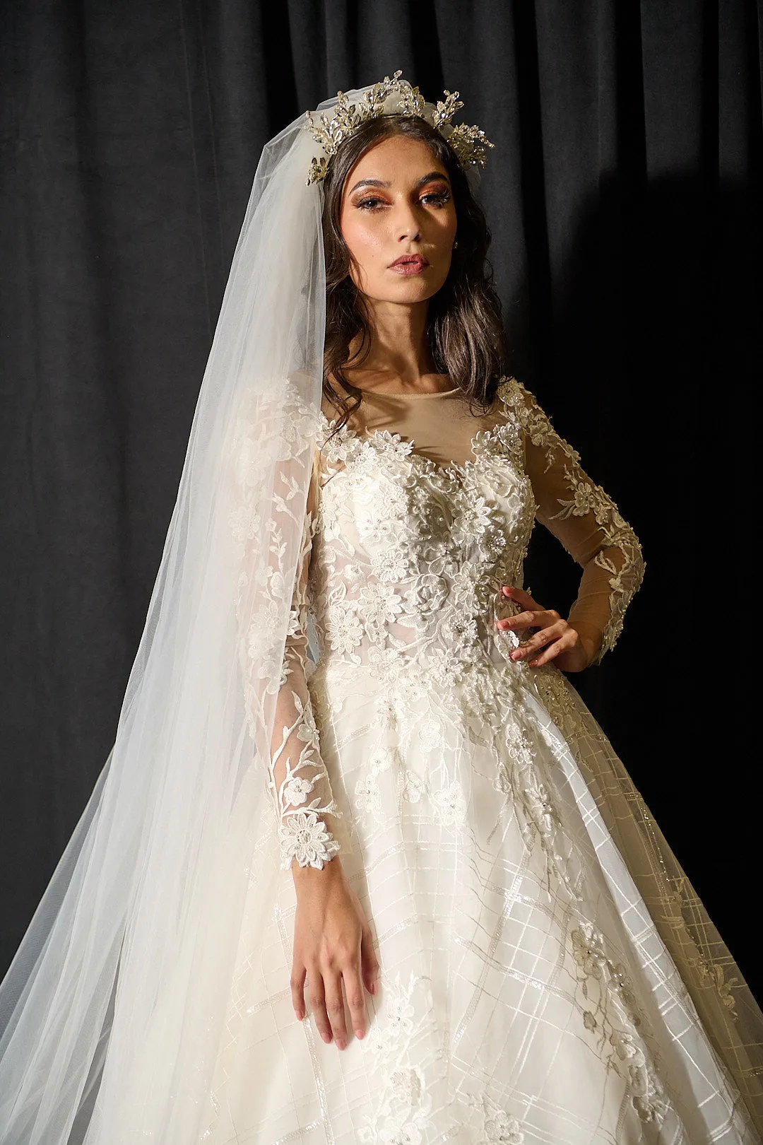 21002 Westwood Sequin Ballgown with Long Lace Sleeve