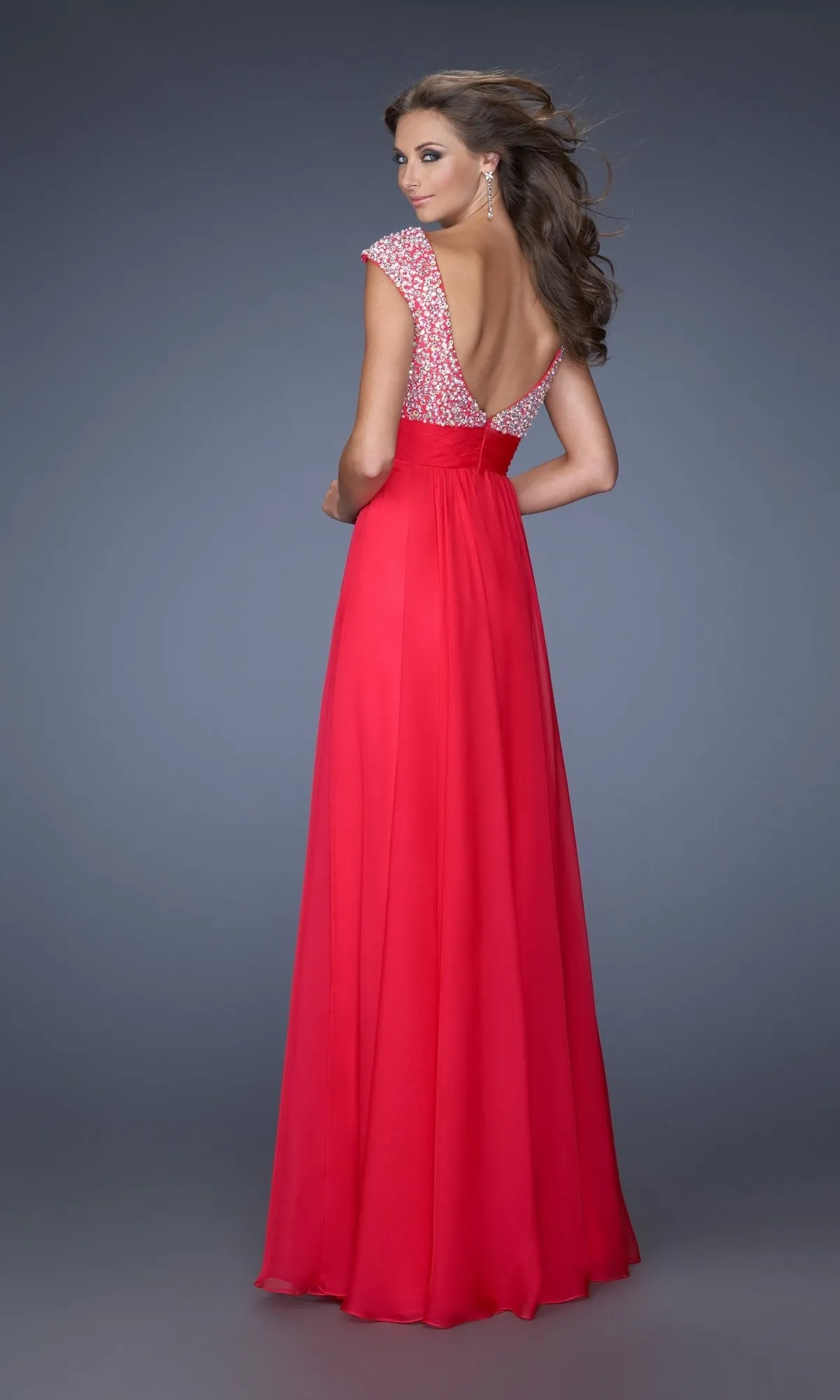 A-Line La Femme Cap-Sleeve Chiffon Prom Dress 20003