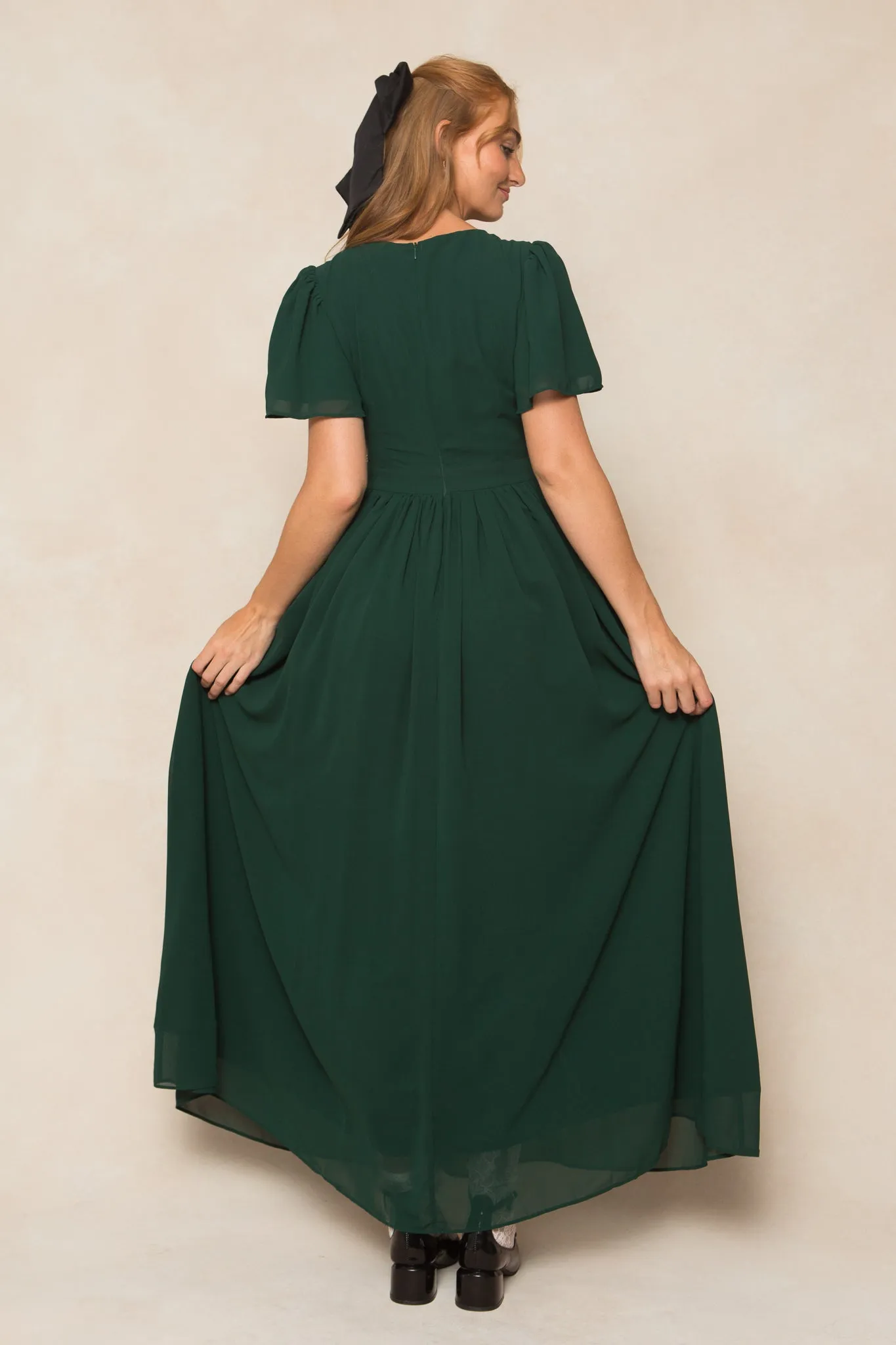 Abbie Dress in Emerald Chiffon