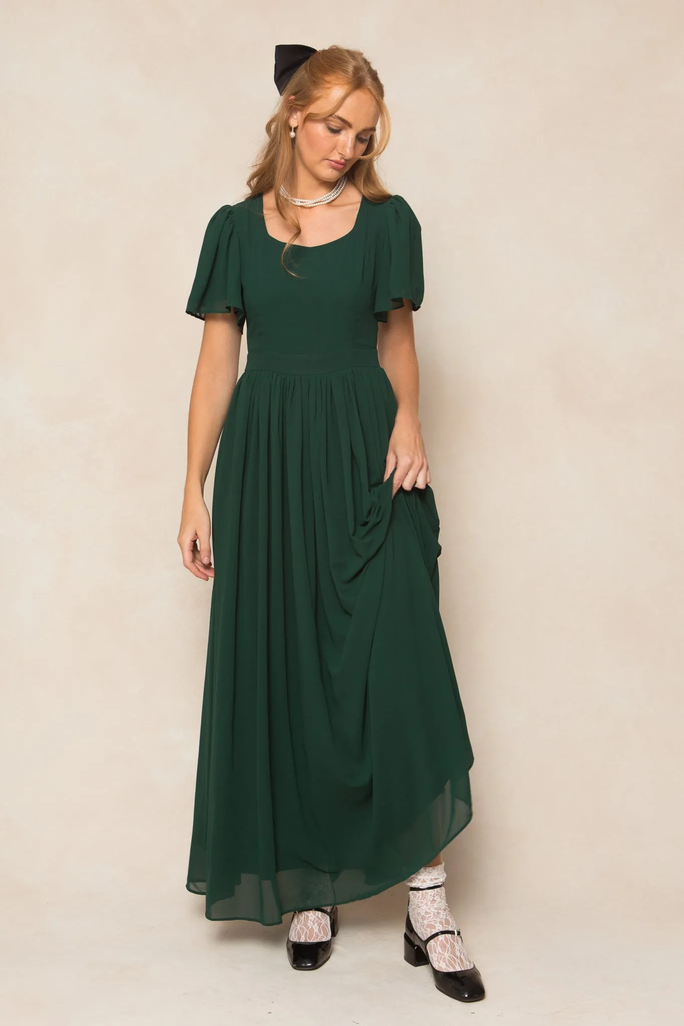 Abbie Dress in Emerald Chiffon