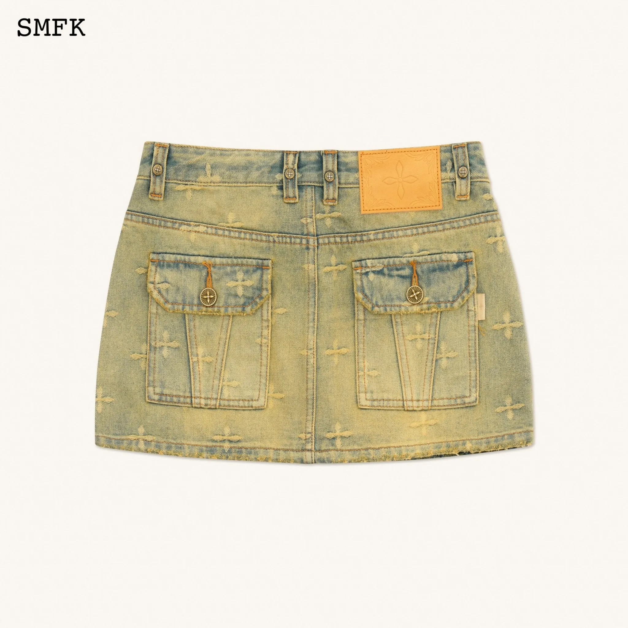 Ancient Myth Temple Garden Denim Mini Skirt