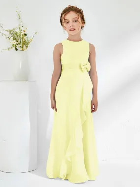 Bateau Neckline Ruffle Junior Bridesmaid Gowns Daffodil