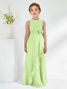 Bateau Neckline Ruffle Junior Bridesmaid Gowns Sage