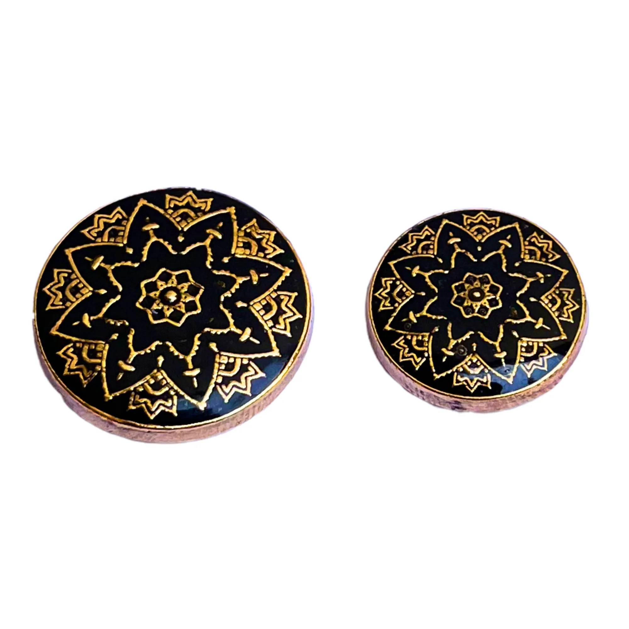 Black & Golden Color Meenakari Design Round 1 Hole Metal Buttons