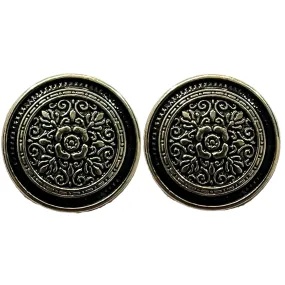 Black & Silver Eye Catchy Floral 1 Hole Round Metal Buttons