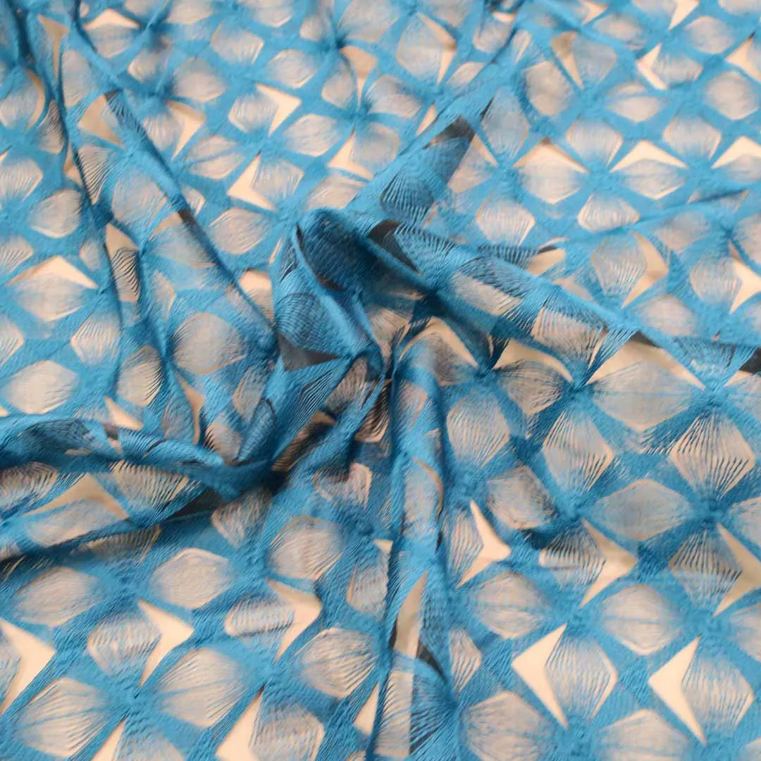 Blue Abstract Embroidery Tulle Fabric