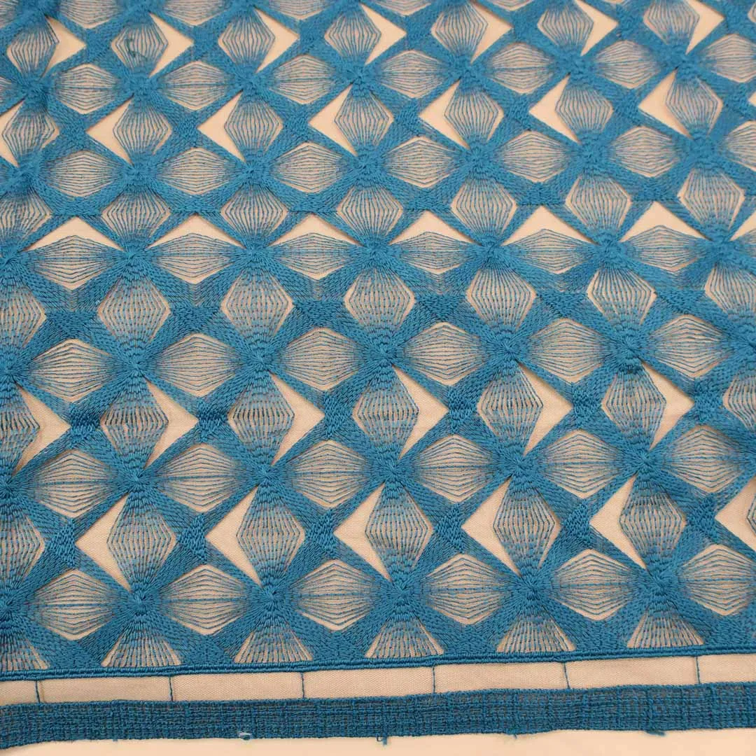 Blue Abstract Embroidery Tulle Fabric