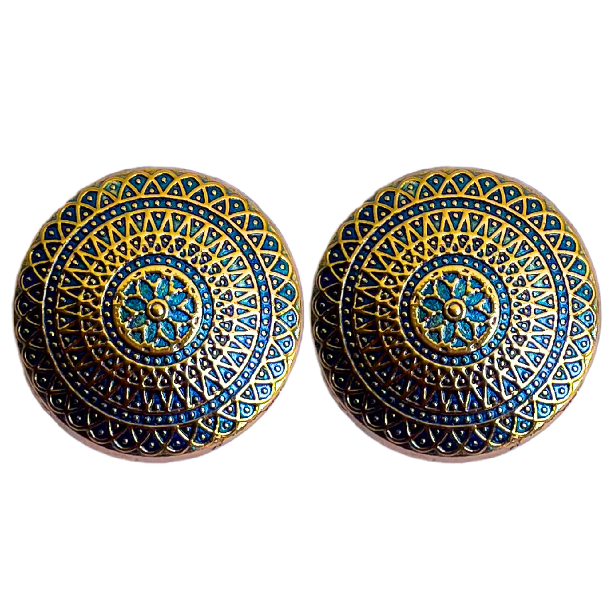 Blue & Golden Color Elegant Traditional Designer Round 1 Hole Metal Buttons