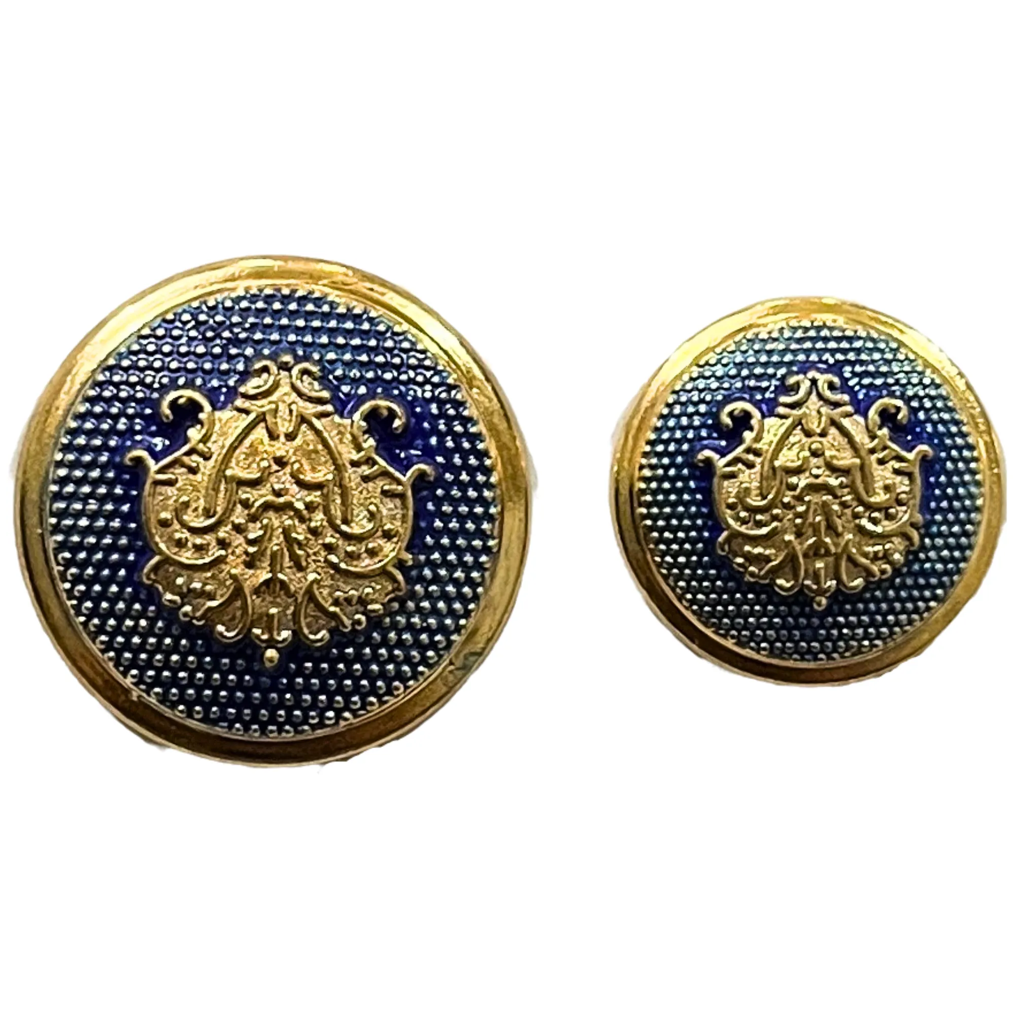 Blue & Golden Color King & Queen Singhasan Designer Round 1 Hole Metal Buttons