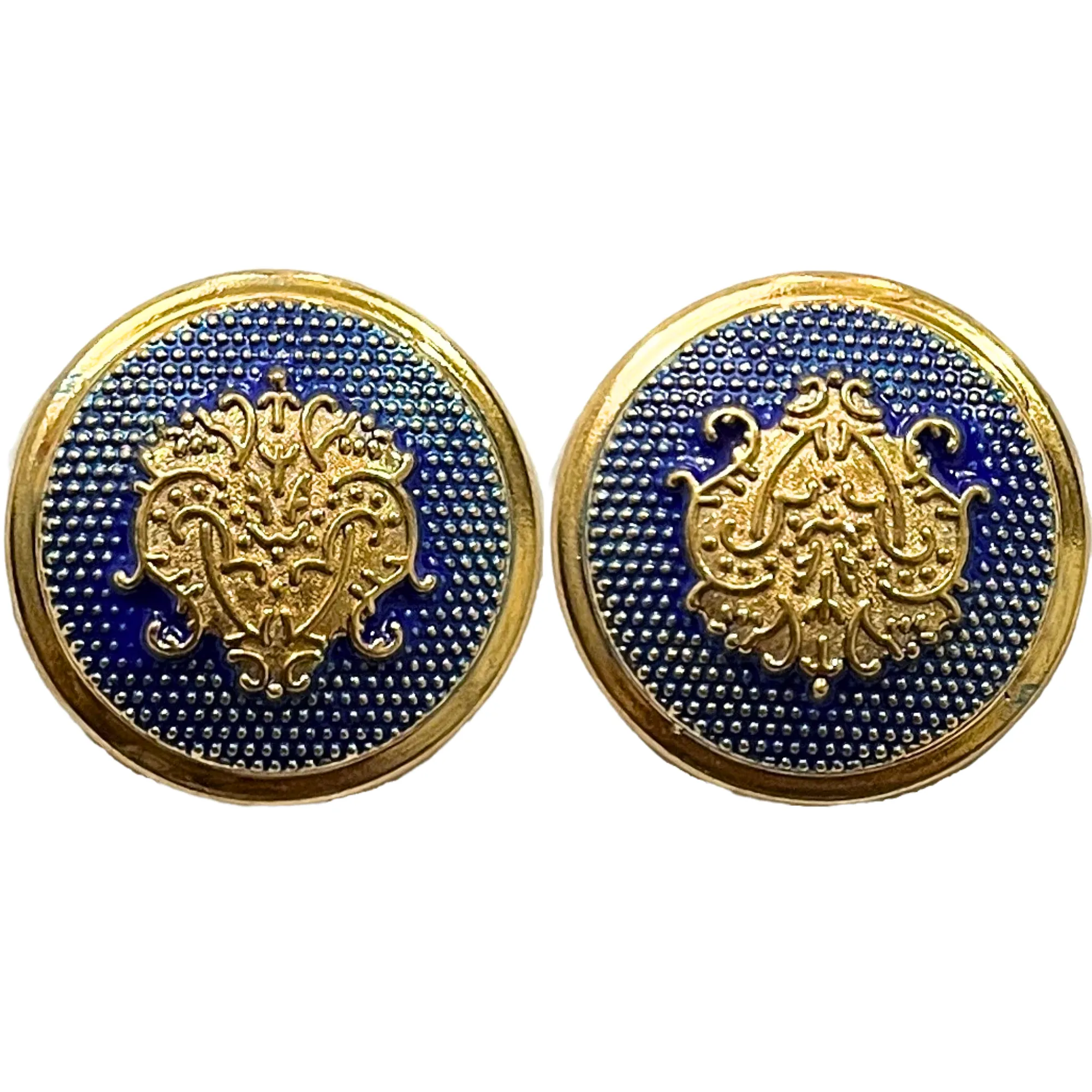 Blue & Golden Color King & Queen Singhasan Designer Round 1 Hole Metal Buttons