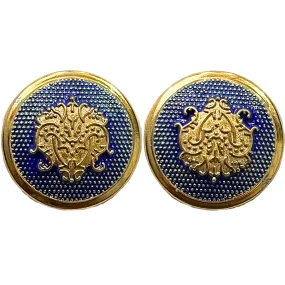 Blue & Golden Color King & Queen Singhasan Designer Round 1 Hole Metal Buttons