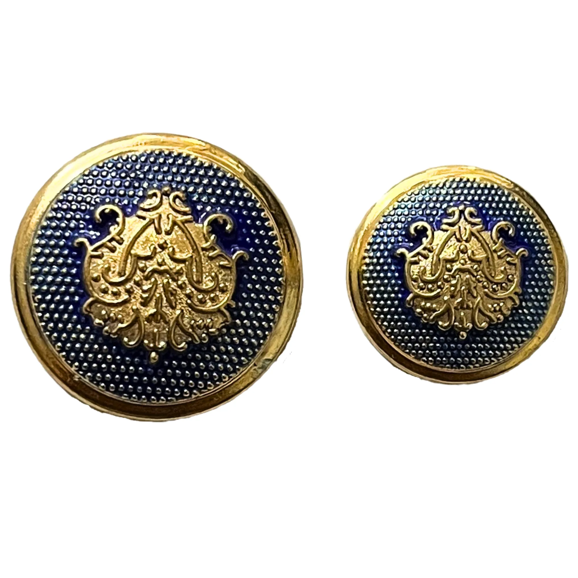 Blue & Golden Color King & Queen Singhasan Designer Round 1 Hole Metal Buttons