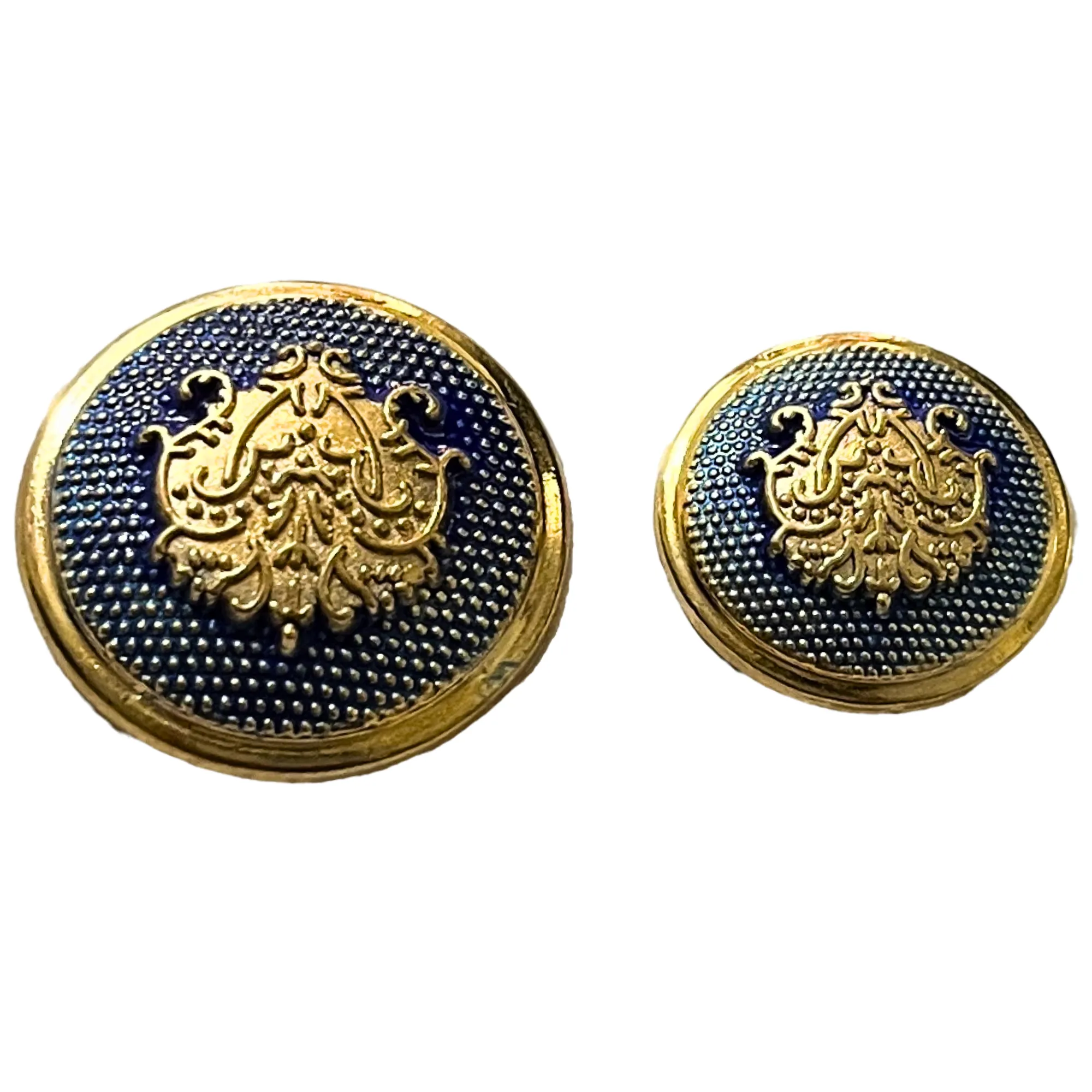 Blue & Golden Color King & Queen Singhasan Designer Round 1 Hole Metal Buttons