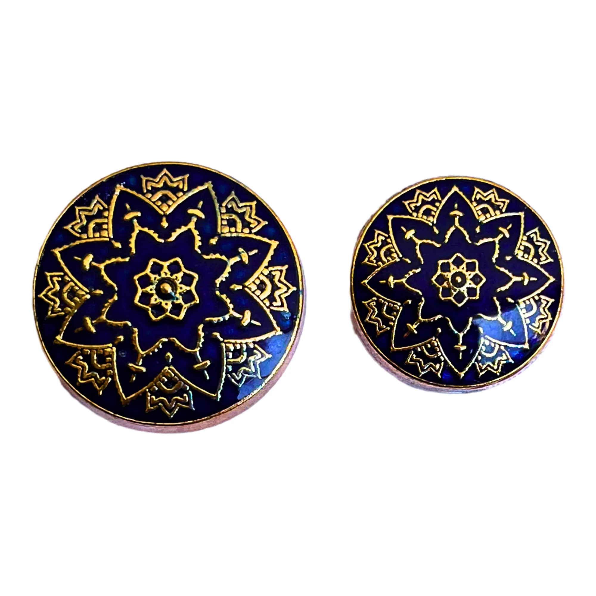 Blue & Golden Color Meenakari Design Round 1 Hole Metal Buttons