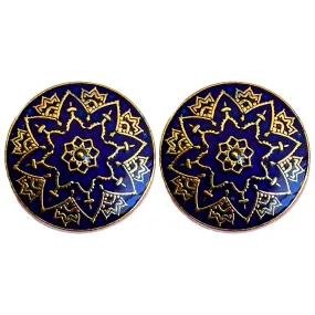 Blue & Golden Color Meenakari Design Round 1 Hole Metal Buttons