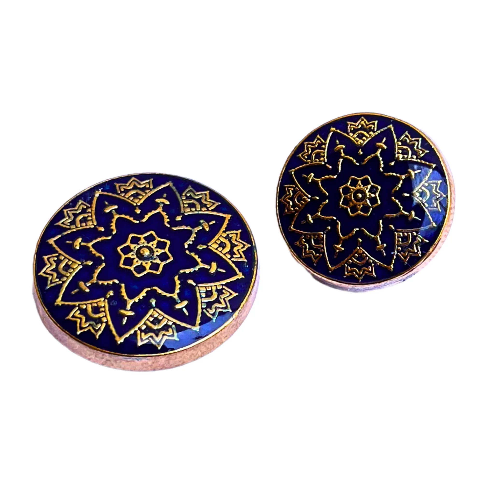 Blue & Golden Color Meenakari Design Round 1 Hole Metal Buttons