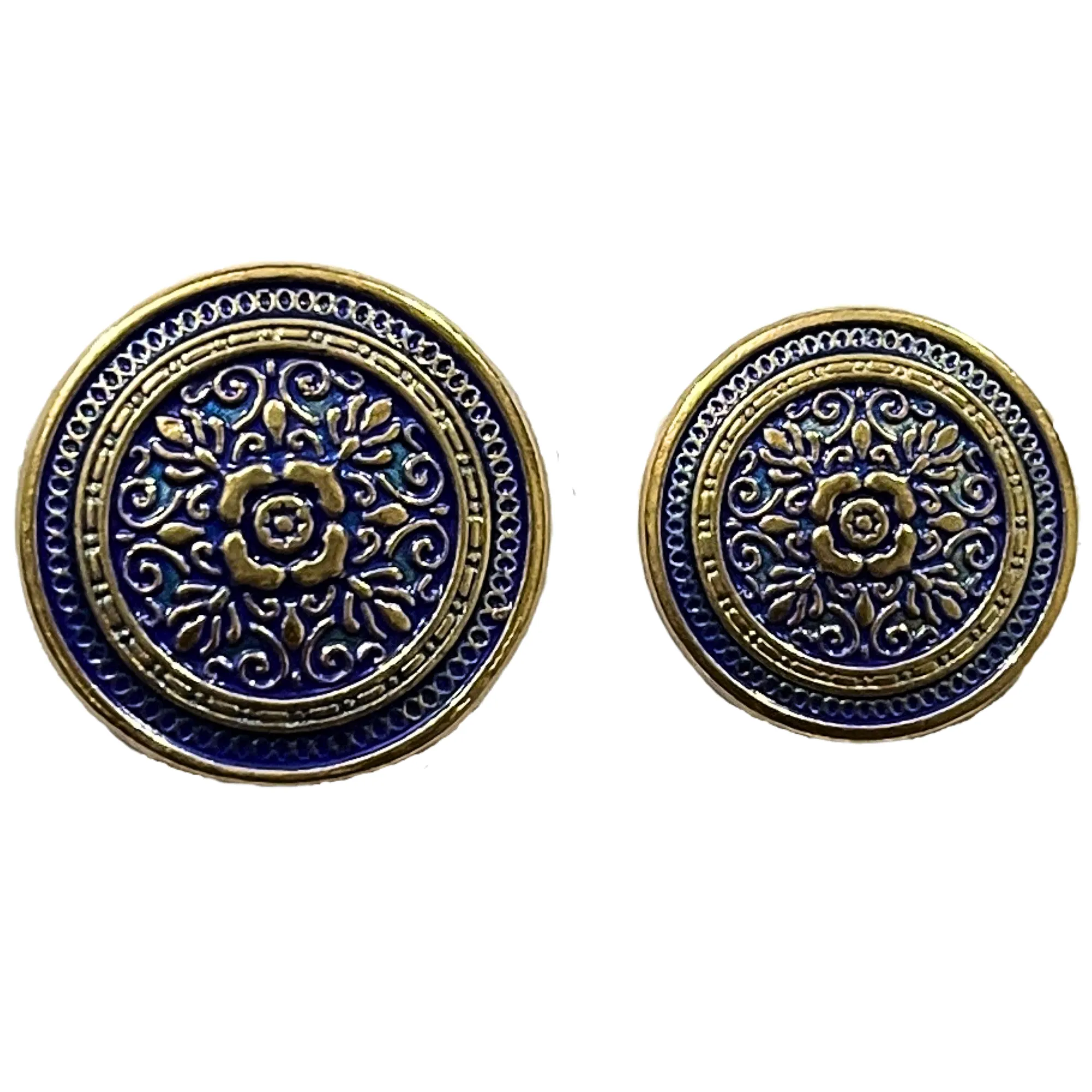 Blue & Golden Eye Catchy Floral 1 Hole Round Metal Buttons