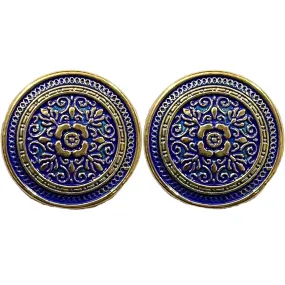 Blue & Golden Eye Catchy Floral 1 Hole Round Metal Buttons