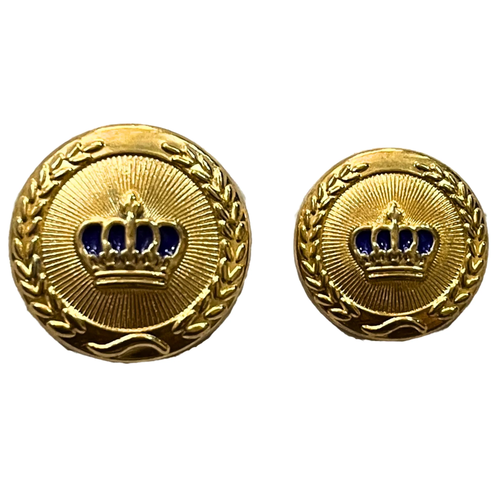 Blue & Golden King and Queen Crown Design Round 1 Hole Metal Buttons