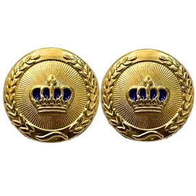 Blue & Golden King and Queen Crown Design Round 1 Hole Metal Buttons