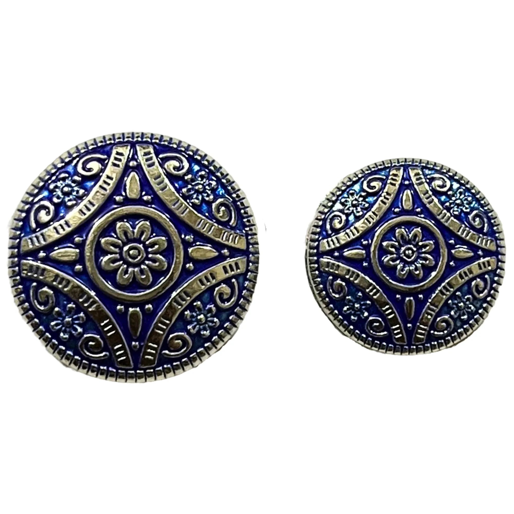 Blue & Silver Color Attractive Regal Traditional 1 Hole Round Metal Buttons