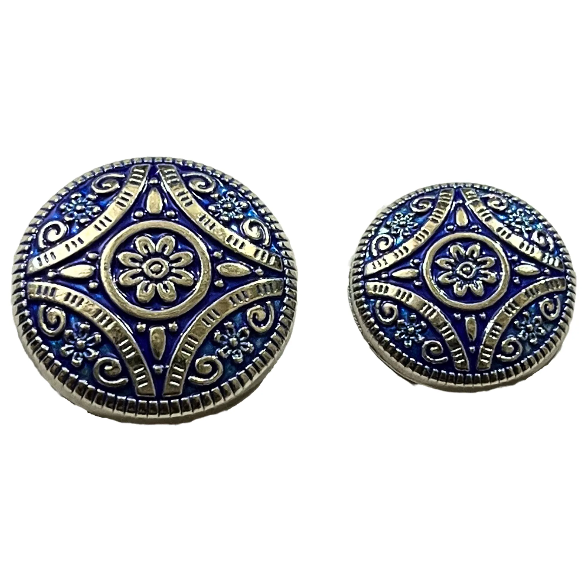 Blue & Silver Color Attractive Regal Traditional 1 Hole Round Metal Buttons