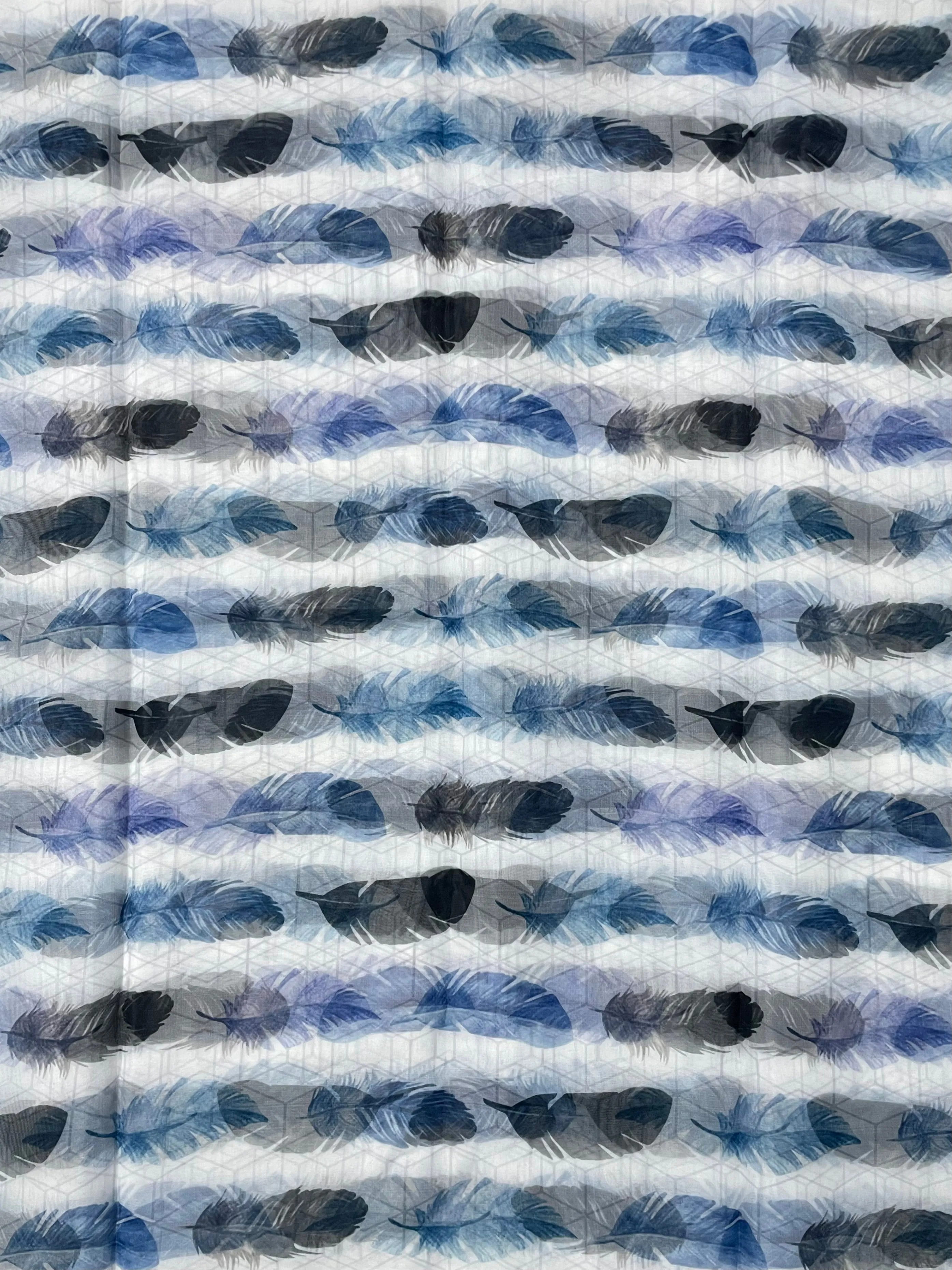 Blue & White Quirky Printed Organza Fabric