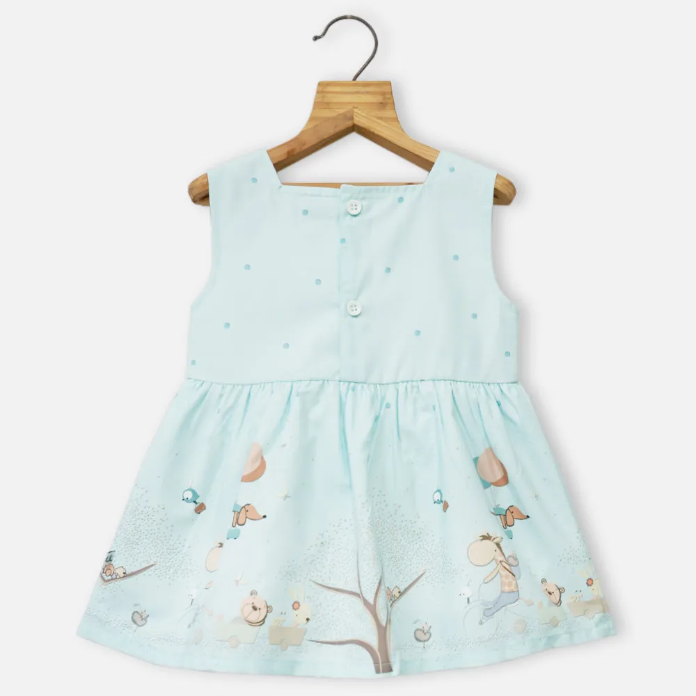 Blue Animal Theme Sleeveless Frock