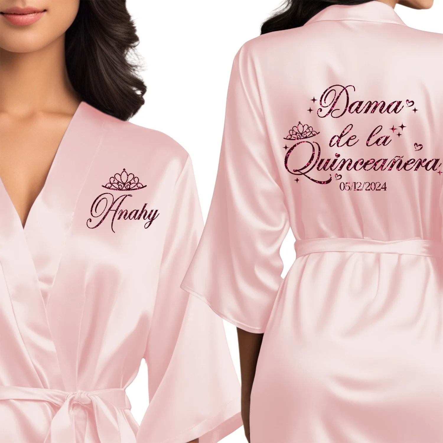 Blush Pink Mis Quince Años Robes, Pretty Quinceañera Robes, Robes for Mama de Quince | Quinceañera Gift