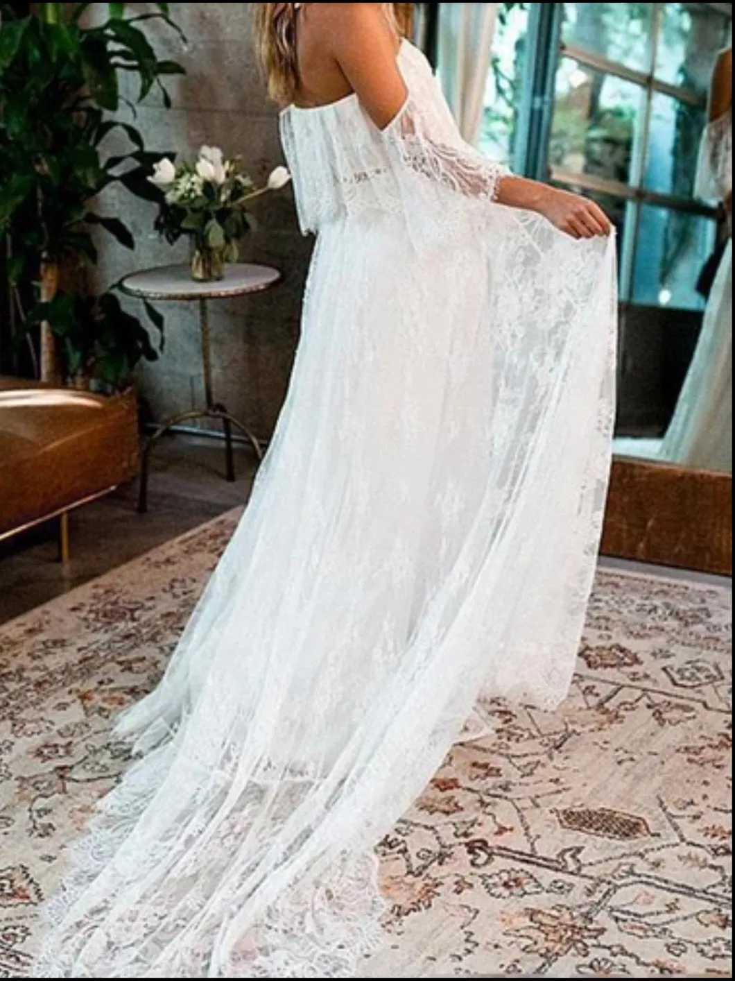 Boho Eyelash Off Shoulder Wedding Gown