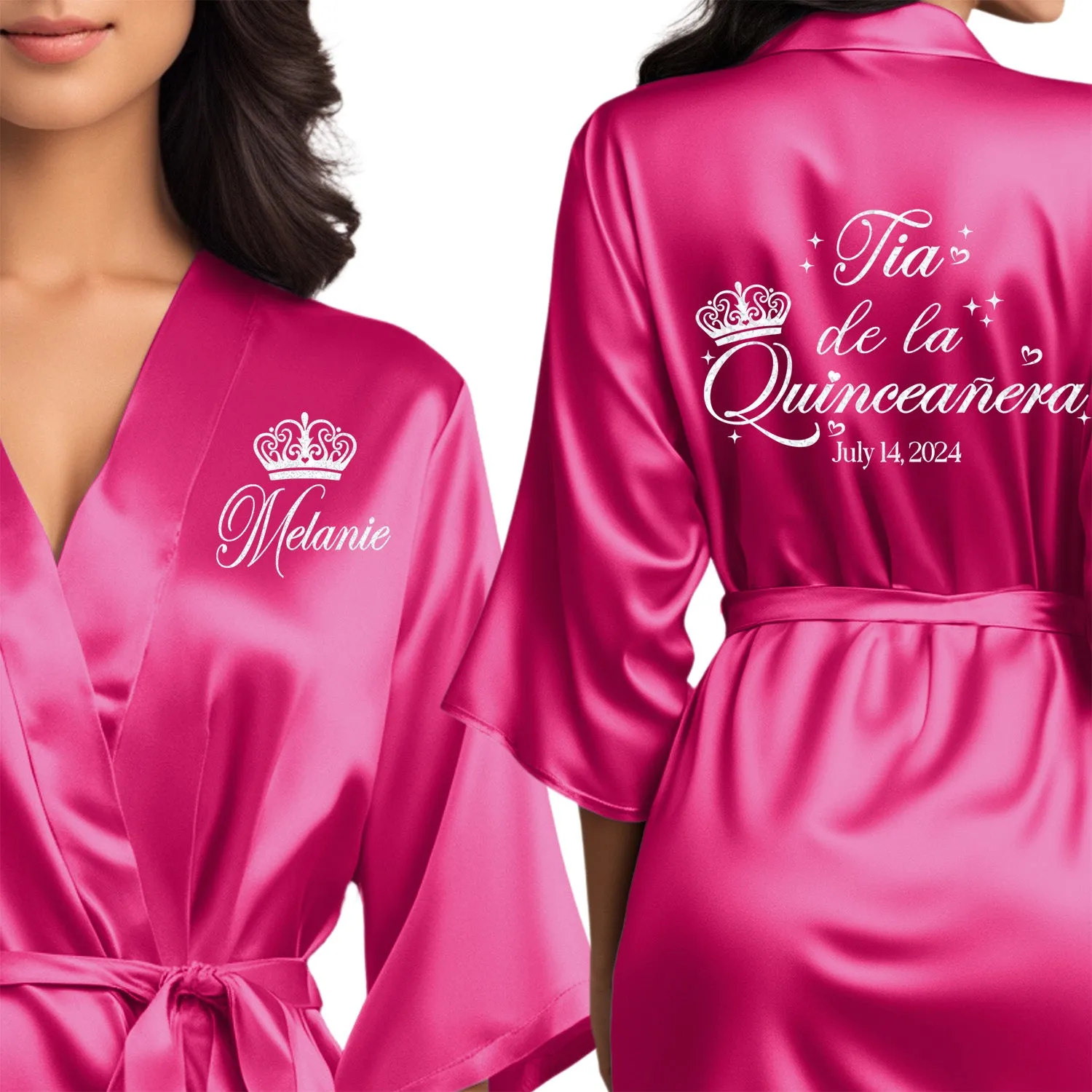 Bright Pink Mis Quince Años Robes, Pretty Quinceañera Robes, Robes for Mama de Quince | Quinceañera Gift