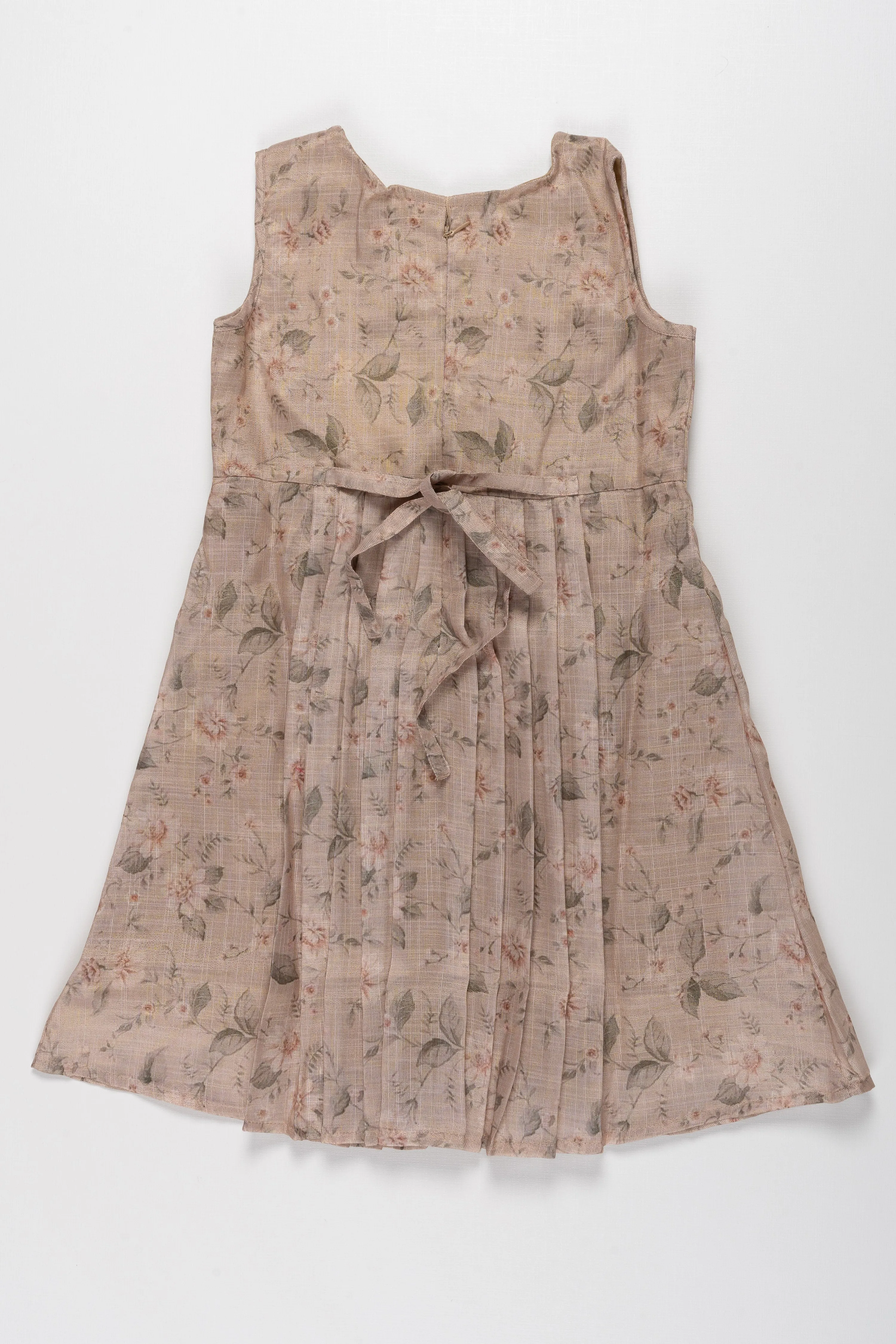 Chic Beige Floral Cotton Frock for Girls