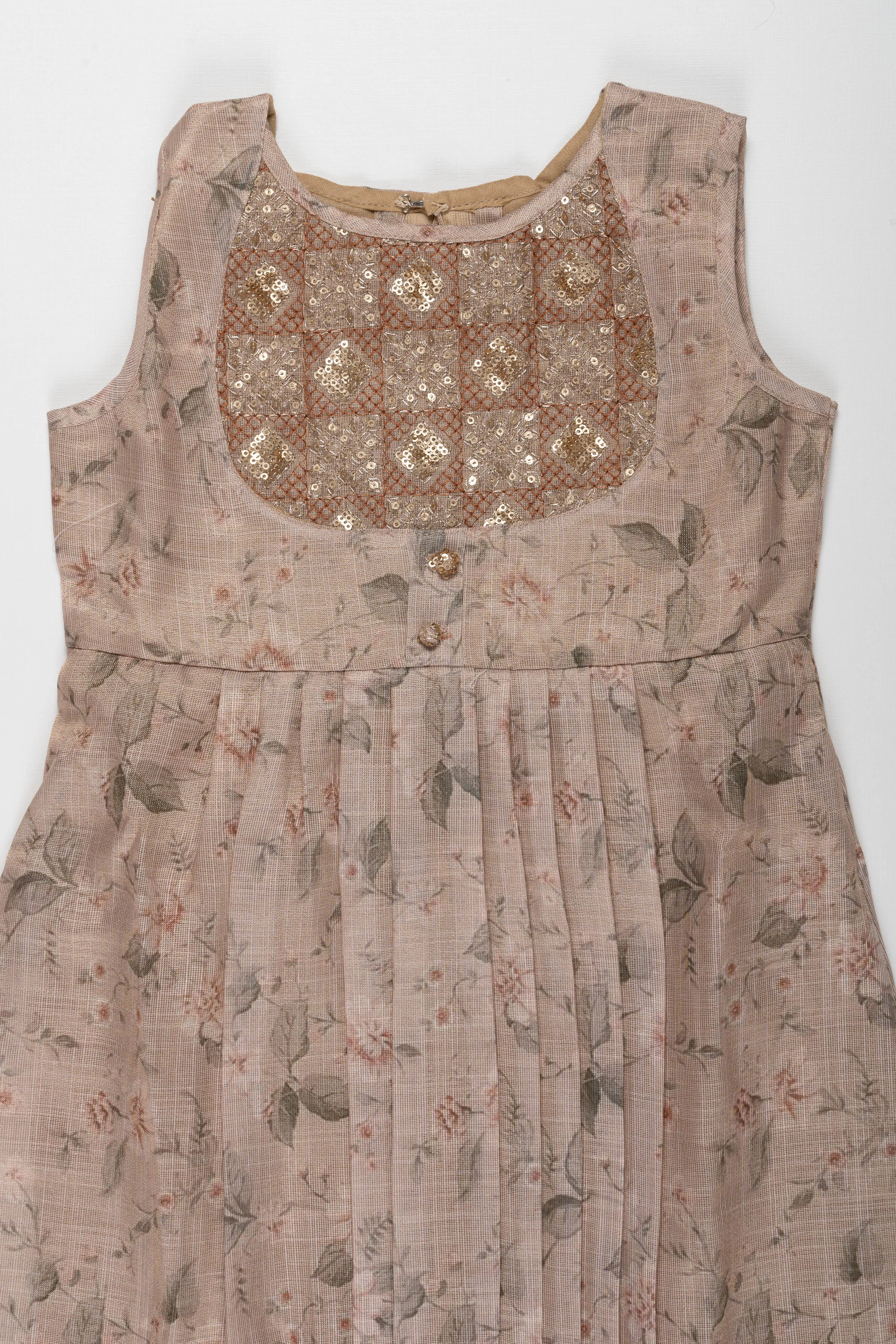 Chic Beige Floral Cotton Frock for Girls