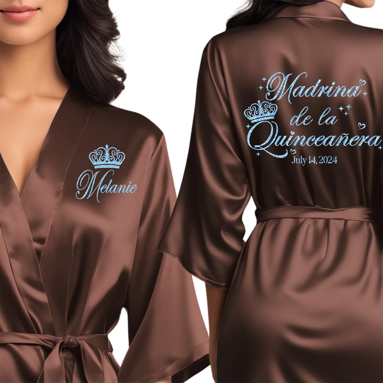 Chocolate Mis Quince Años Robes, Pretty Quinceañera Robes, Robes for Mama de Quince | Quinceañera Gift