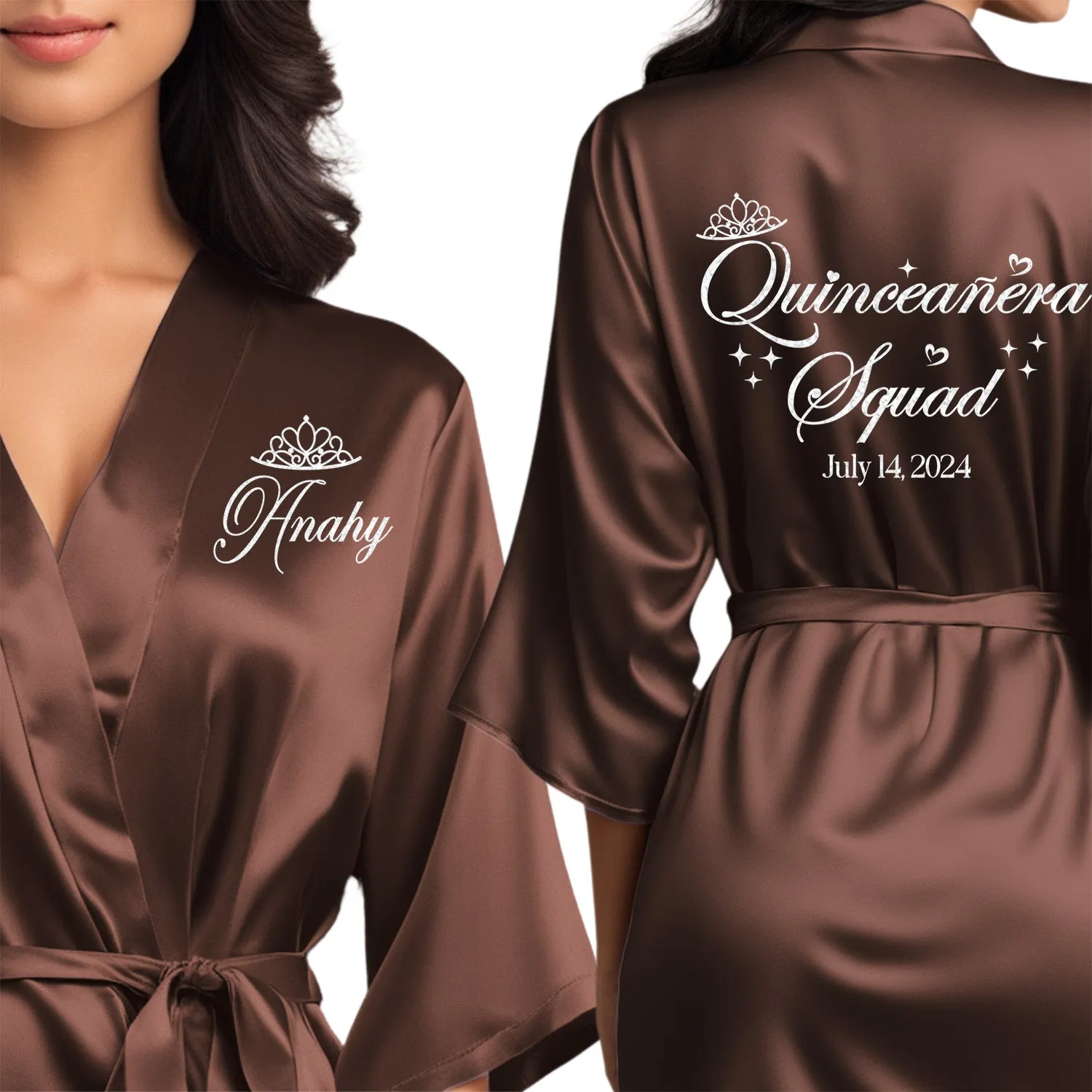 Chocolate Mis Quince Años Robes, Pretty Quinceañera Robes, Robes for Mama de Quince | Quinceañera Gift