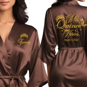 Chocolate Mis Quince Años Robes, Pretty Quinceañera Robes, Robes for Mama de Quince | Quinceañera Gift