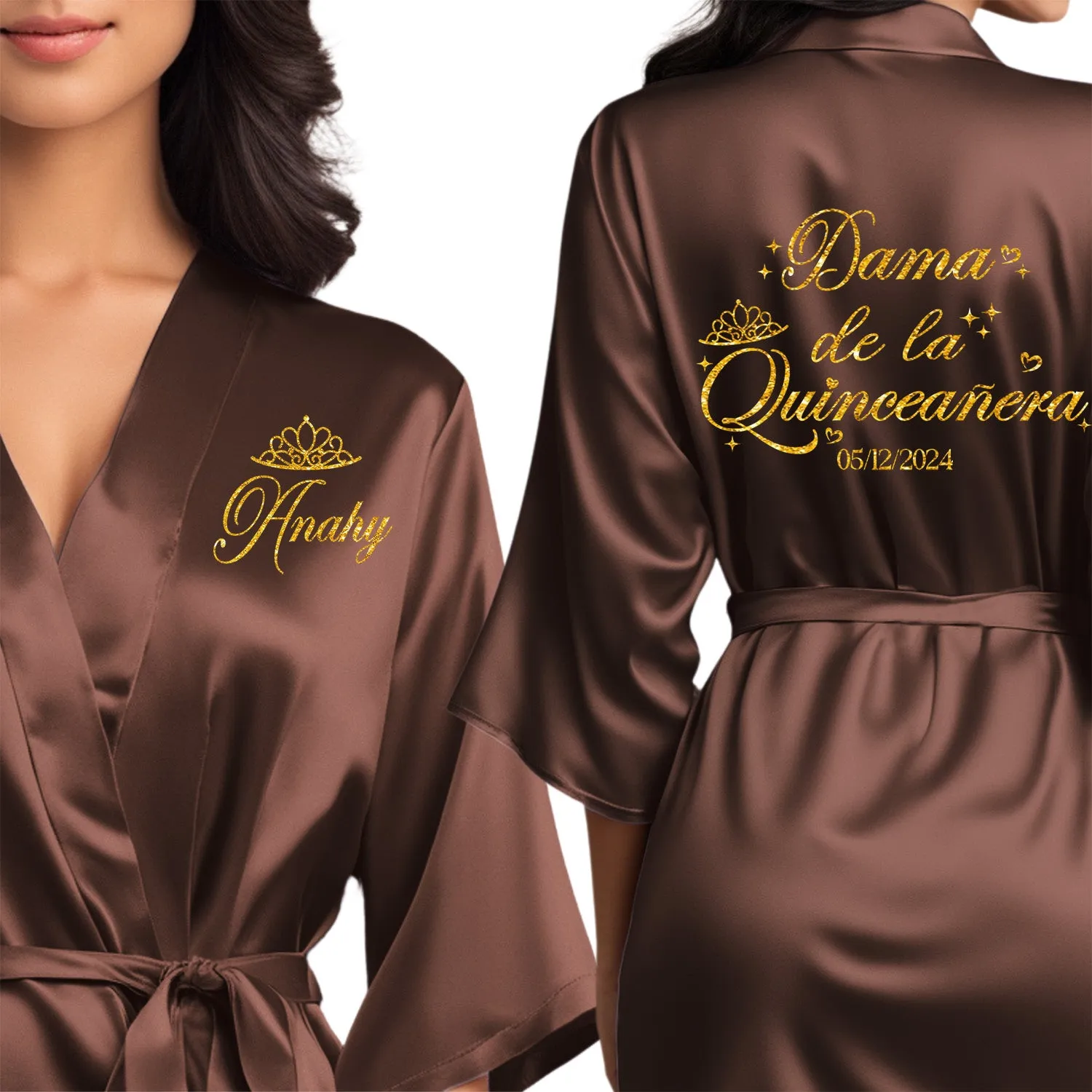 Chocolate Mis Quince Años Robes, Pretty Quinceañera Robes, Robes for Mama de Quince | Quinceañera Gift