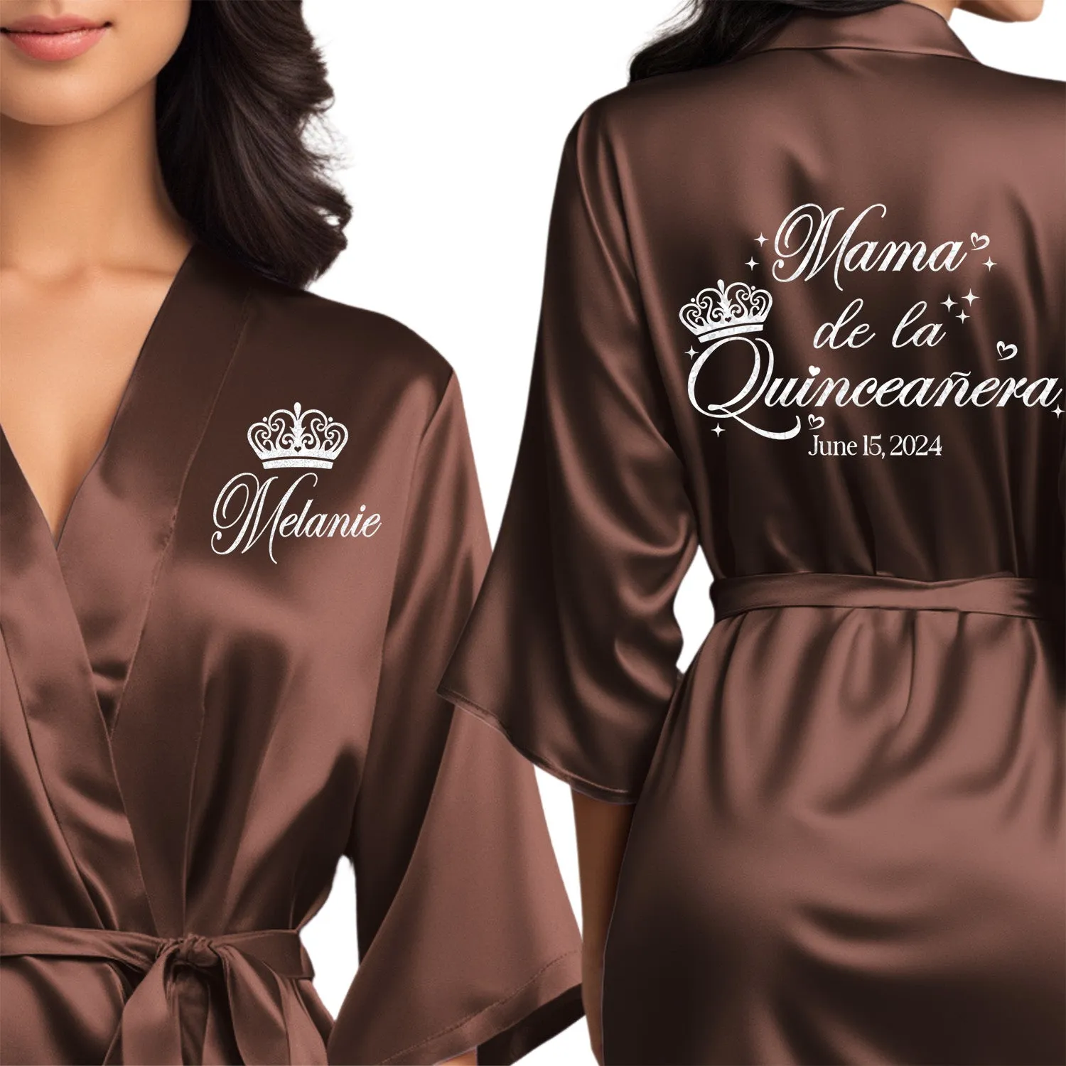 Chocolate Mis Quince Años Robes, Pretty Quinceañera Robes, Robes for Mama de Quince | Quinceañera Gift