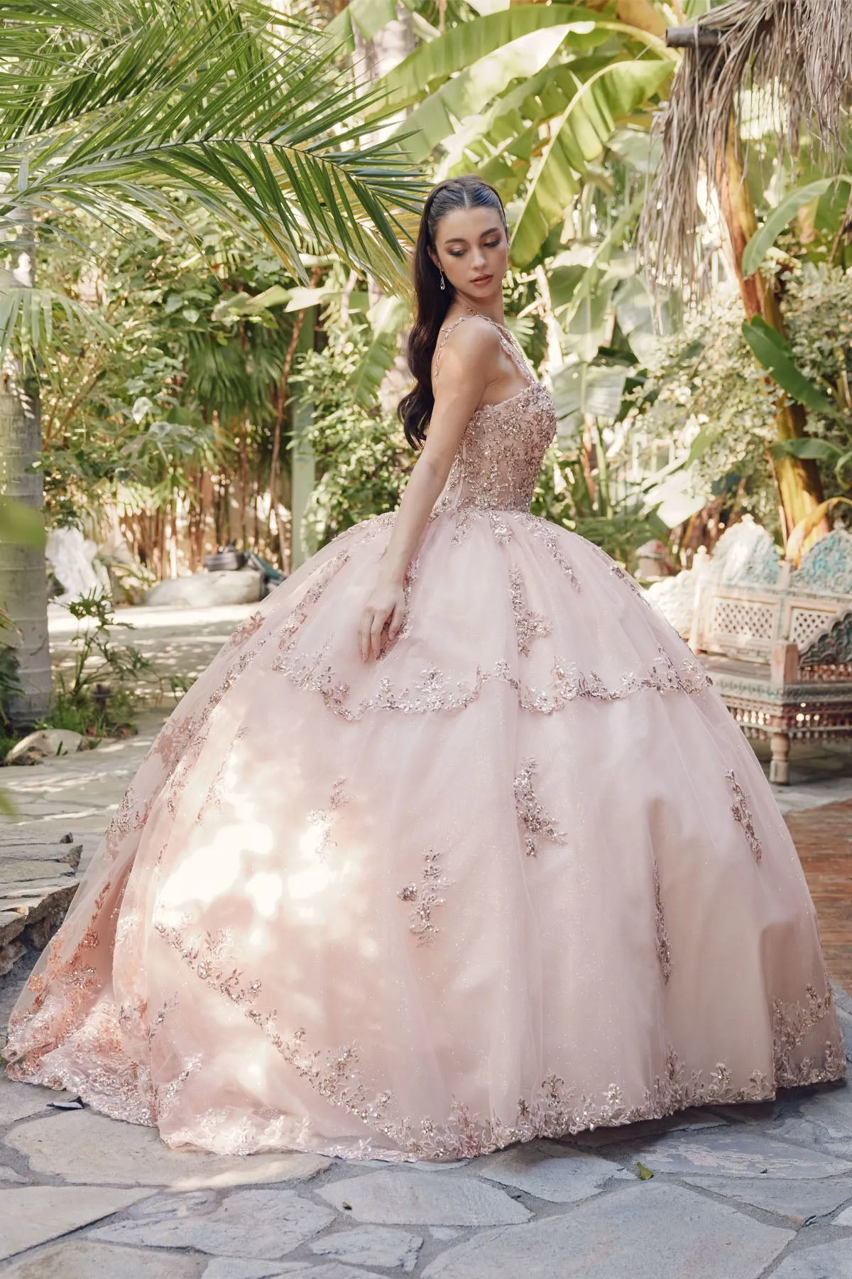 Cinderella-Inspired Off-Shoulder 3D Floral Applique Quinceañera & Wedding Gown | Embellished Sweetheart Bridal Dress