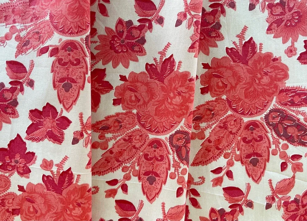 Coral Chintz Roses & Paisley Cotton Lawn (Made in Italy)