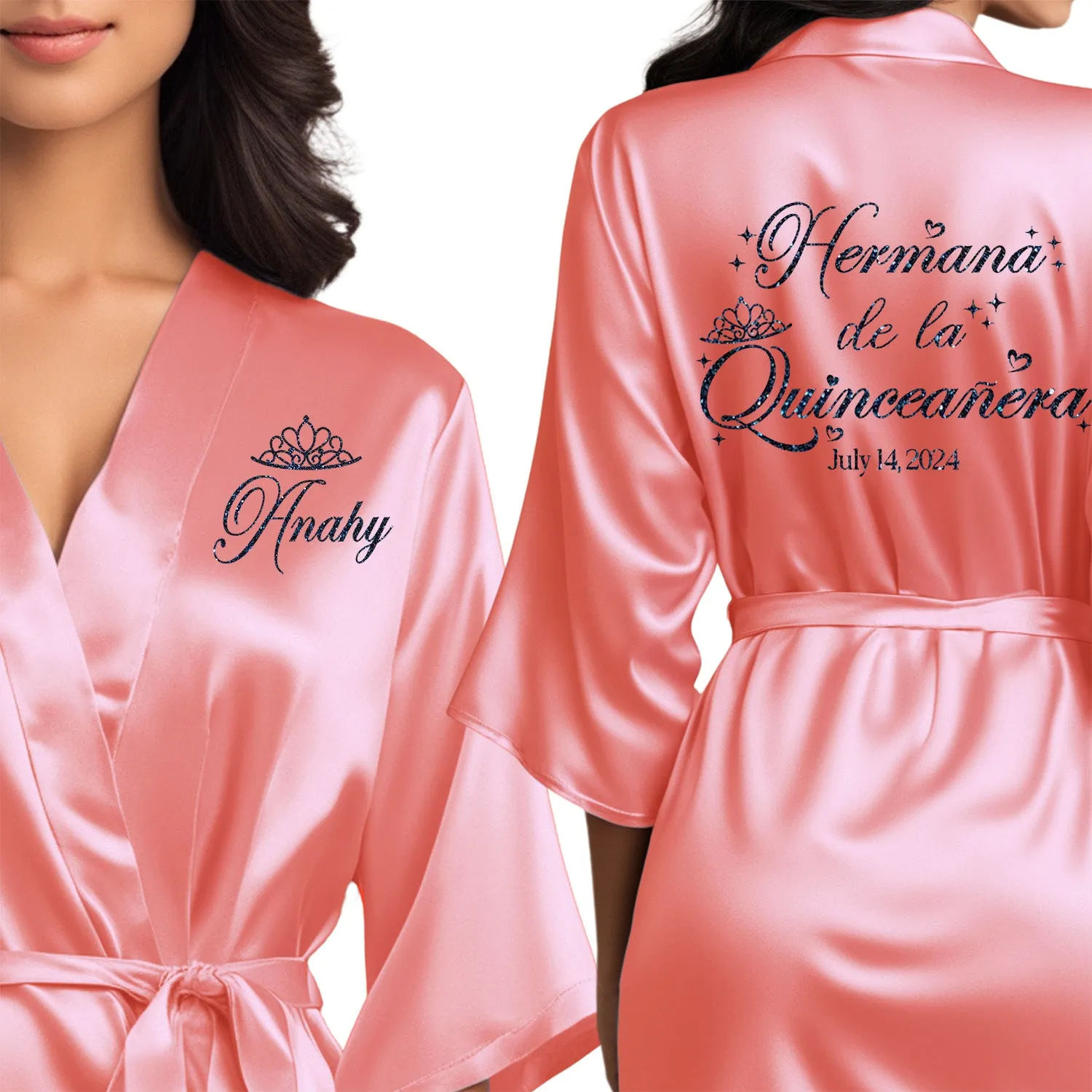 Coral Mis Quince Años Robes, Pretty Quinceañera Robes, Robes for Mama de Quince | Quinceañera Gift