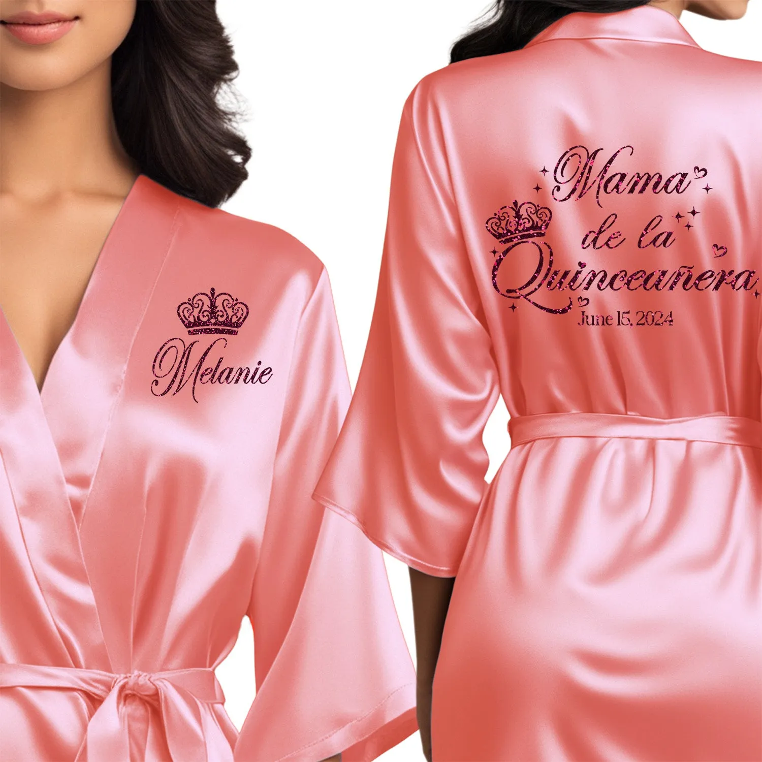 Coral Mis Quince Años Robes, Pretty Quinceañera Robes, Robes for Mama de Quince | Quinceañera Gift