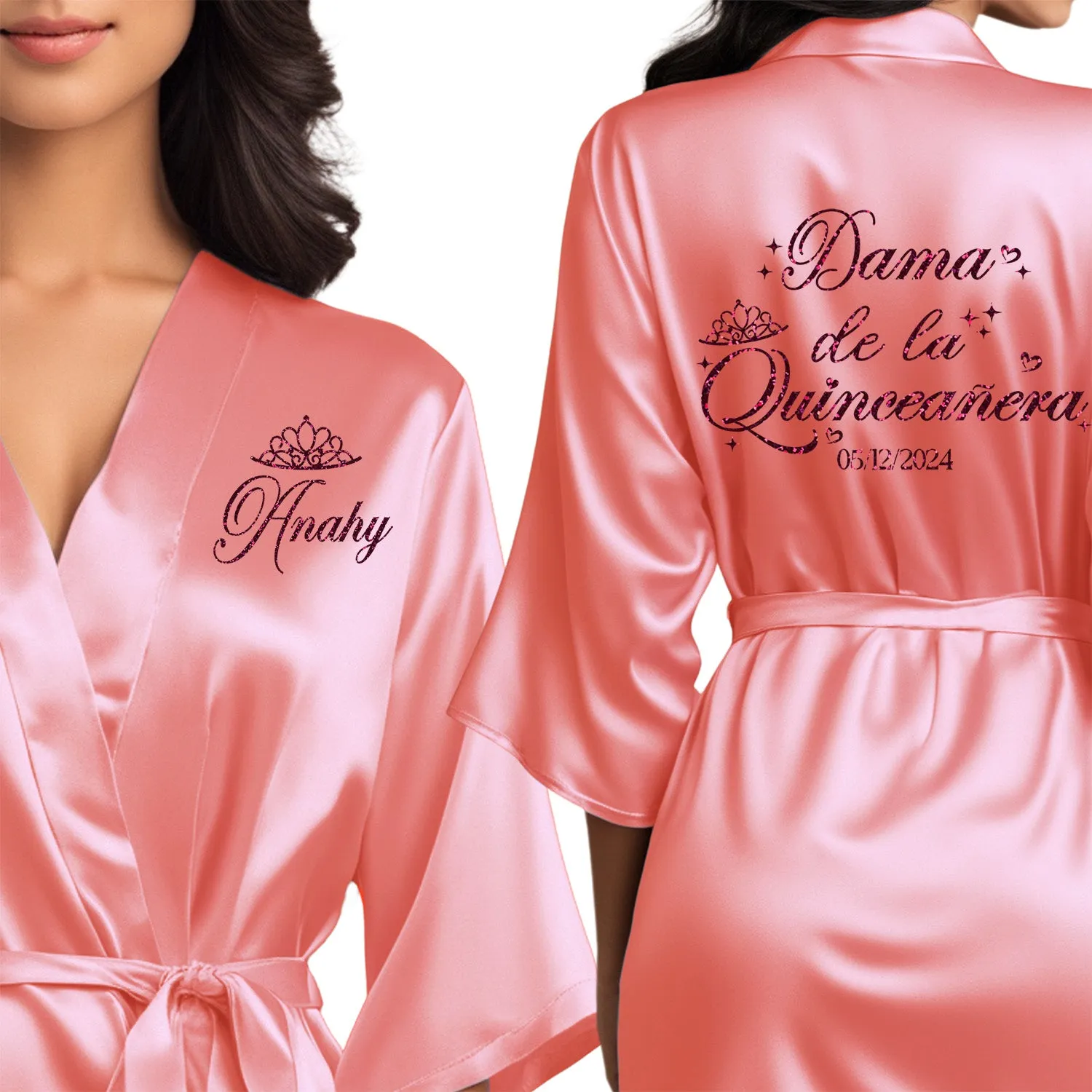 Coral Mis Quince Años Robes, Pretty Quinceañera Robes, Robes for Mama de Quince | Quinceañera Gift