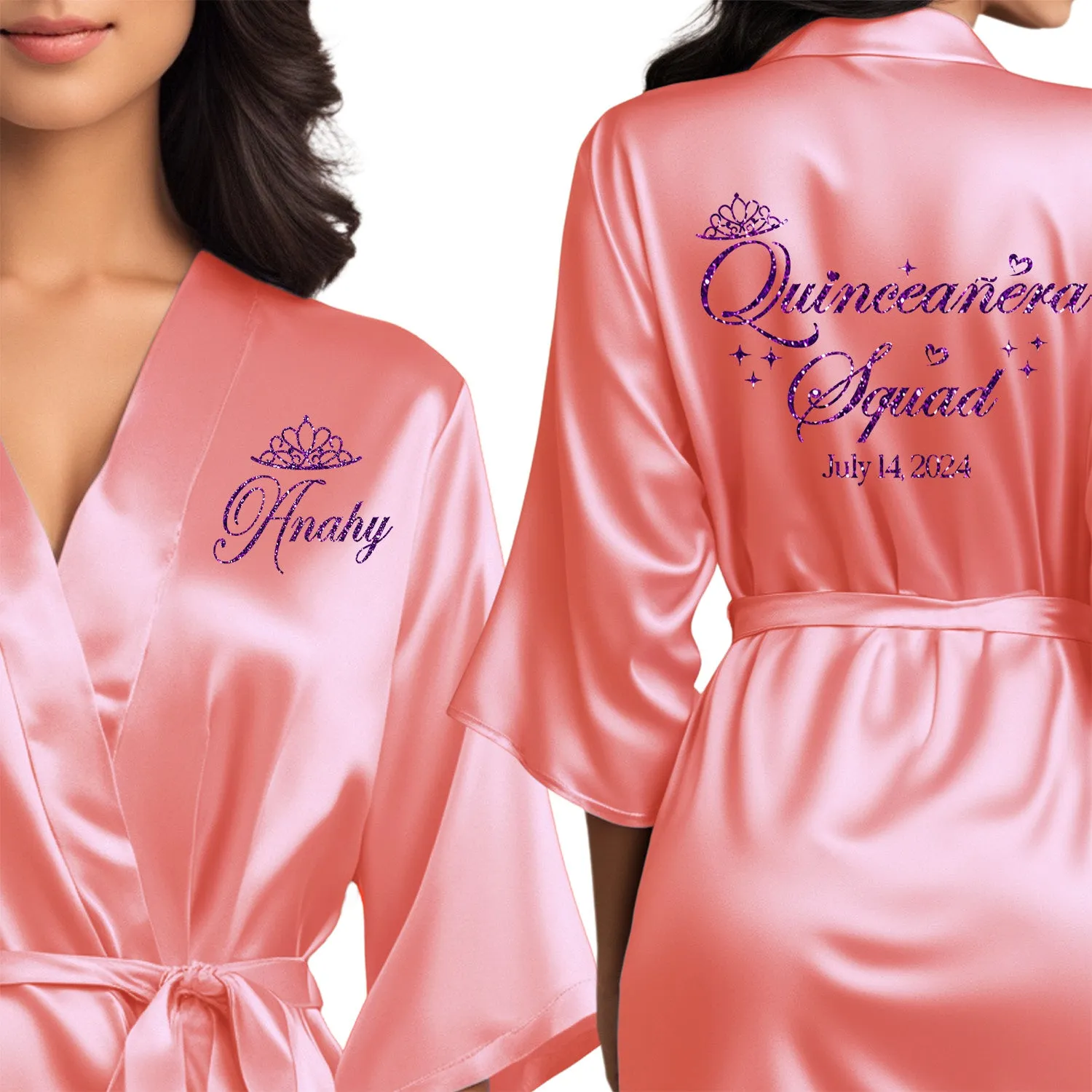 Coral Mis Quince Años Robes, Pretty Quinceañera Robes, Robes for Mama de Quince | Quinceañera Gift