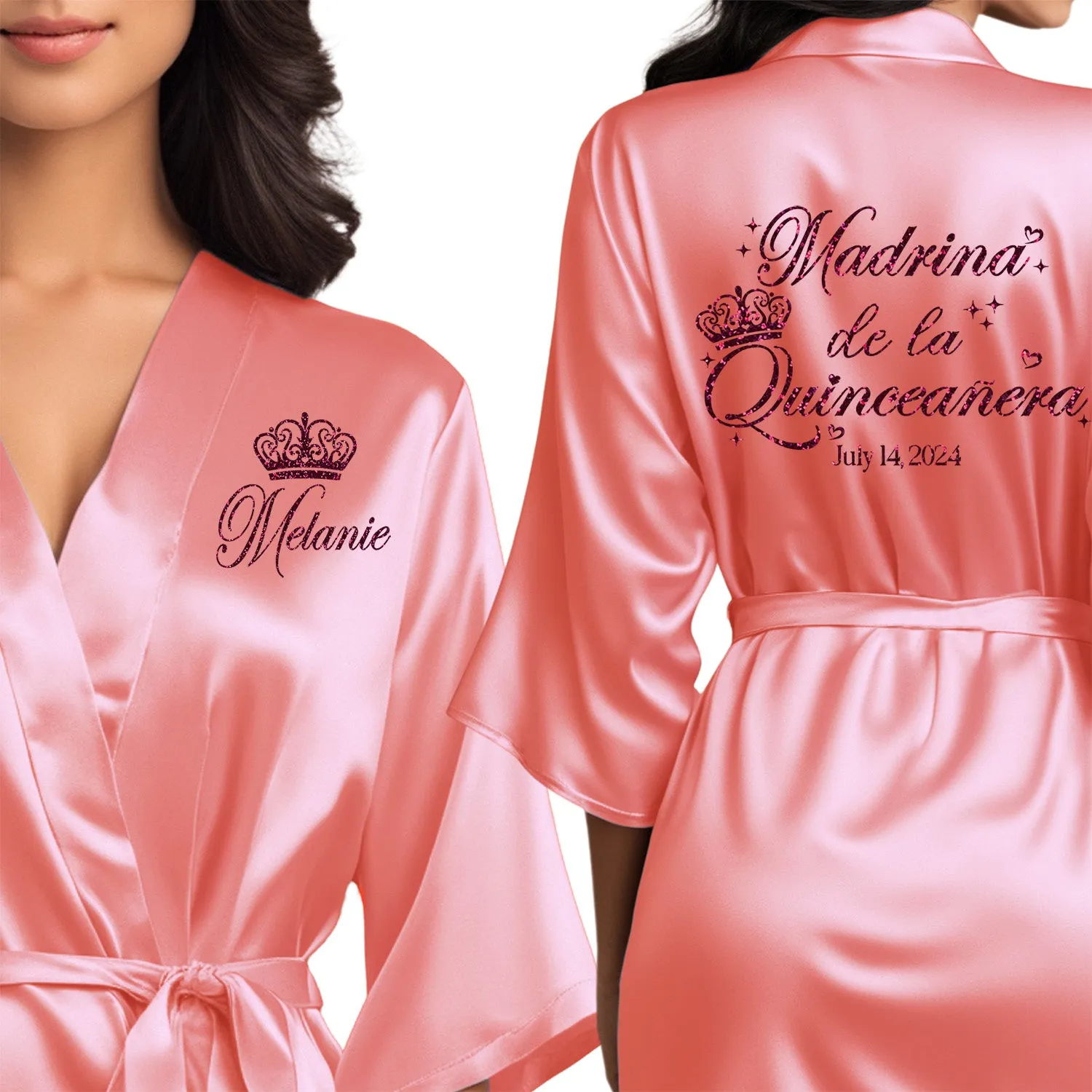 Coral Mis Quince Años Robes, Pretty Quinceañera Robes, Robes for Mama de Quince | Quinceañera Gift