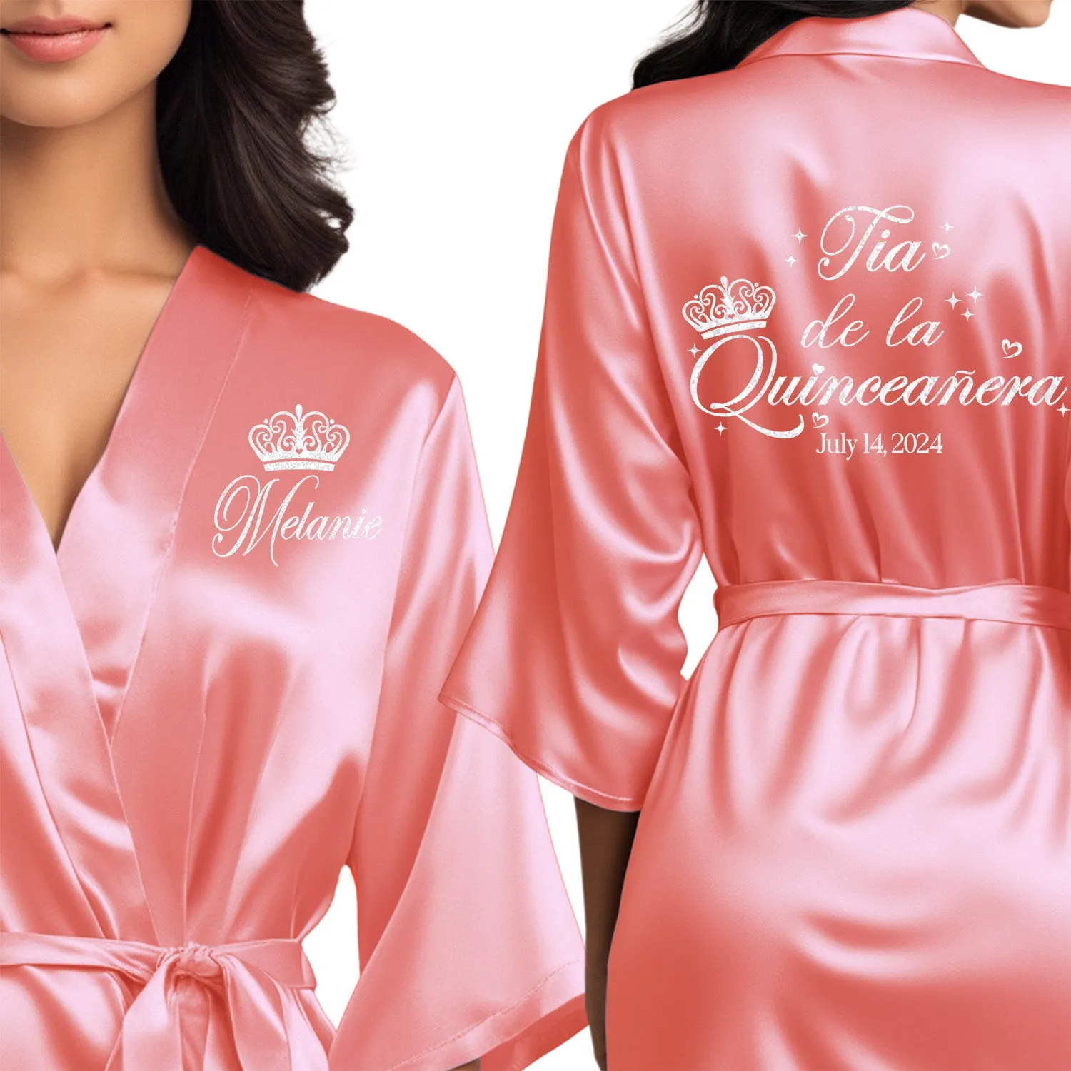 Coral Mis Quince Años Robes, Pretty Quinceañera Robes, Robes for Mama de Quince | Quinceañera Gift