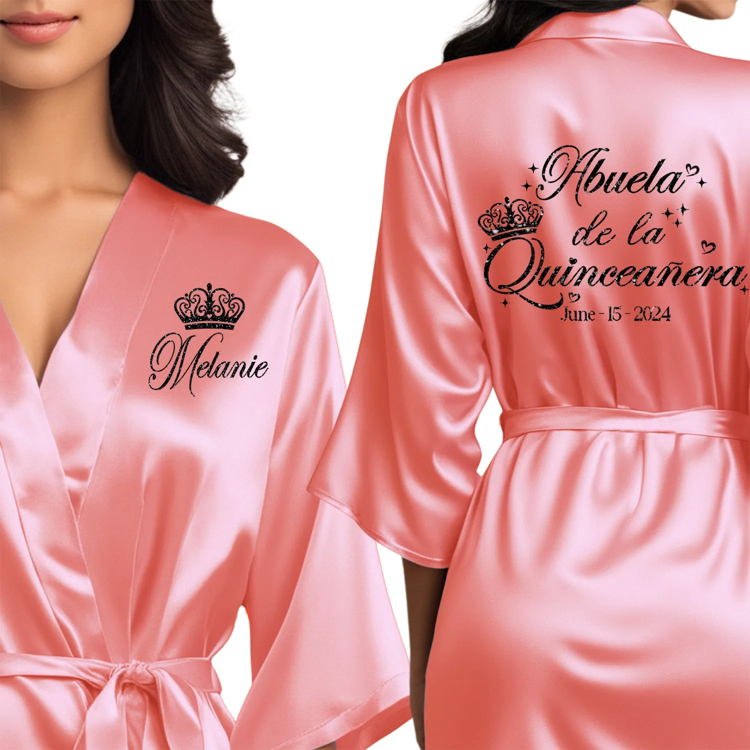 Coral Mis Quince Años Robes, Pretty Quinceañera Robes, Robes for Mama de Quince | Quinceañera Gift