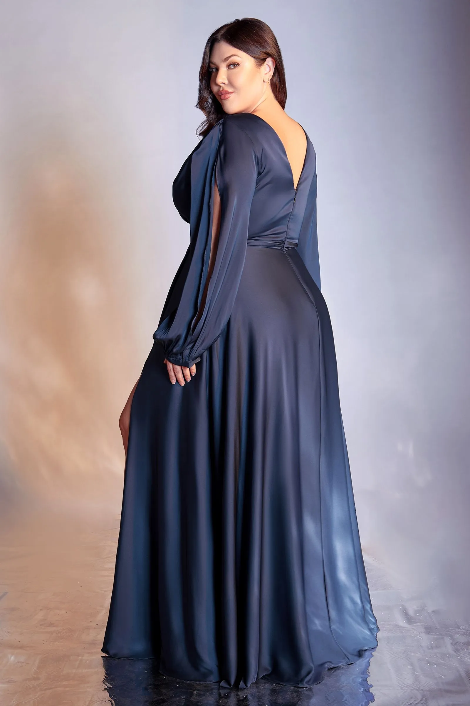 CURVE SATIN LONG SLEEVE GOWN CD7475C